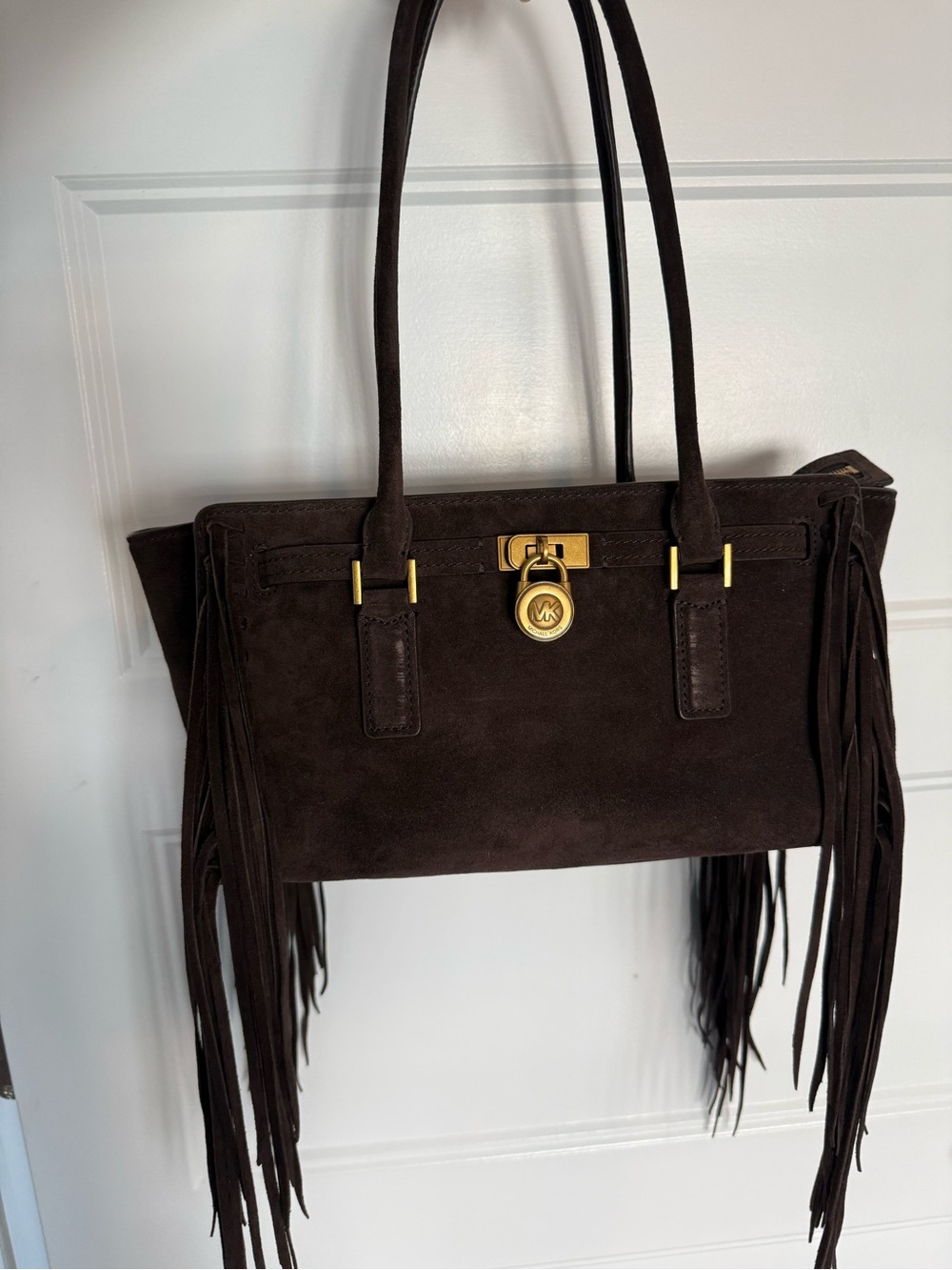 Michael Kors Moderne Small Hamilton in Brown Suede with Fringe